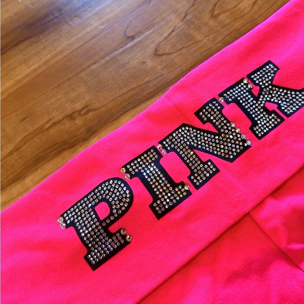 Victoria’s Secret PINK Bling Yoga Capri Leggings Hot Pink Fold Over NWT - Picture 6 of 8